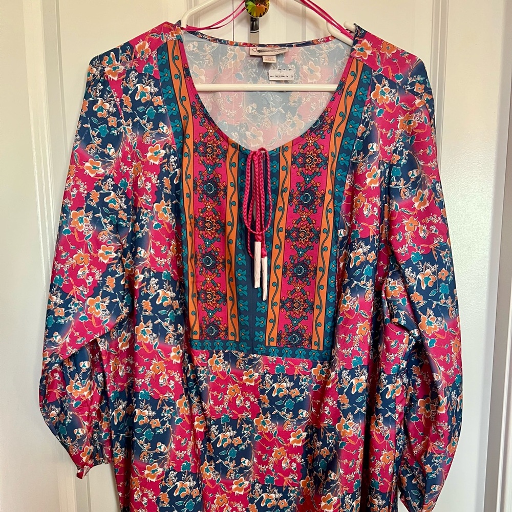 Floral Pink and Blue Blouse 3X